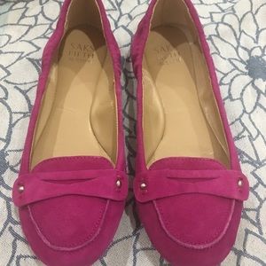 Saks Fifth Avenue magenta suede flats - NWT